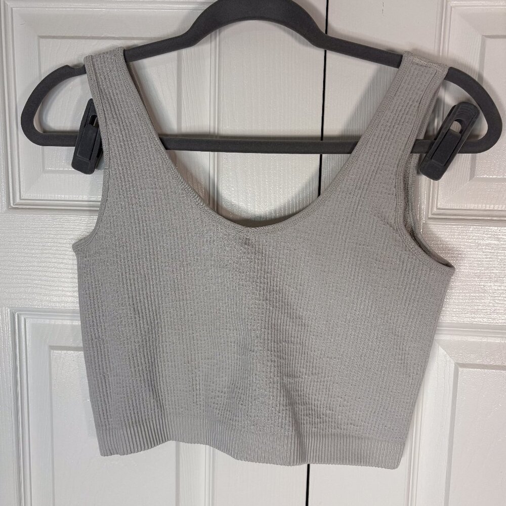 Alexander Jane Plus Size 1X/2X Gray Ribbed Crop‎ Tank | Stretchy Knit Neutral